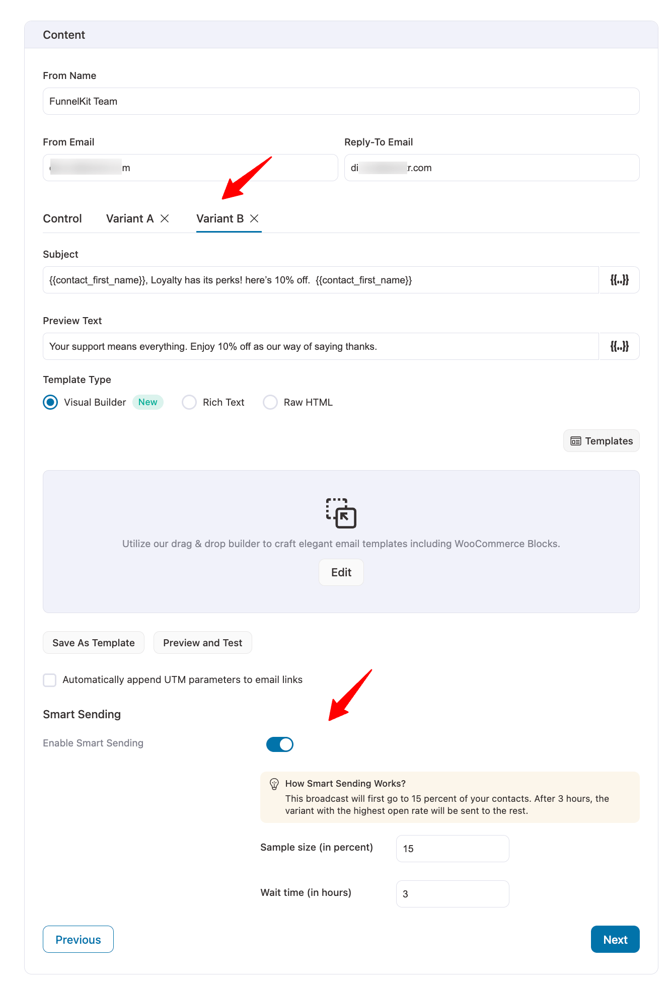 Ab test broadcast emails with smart sending