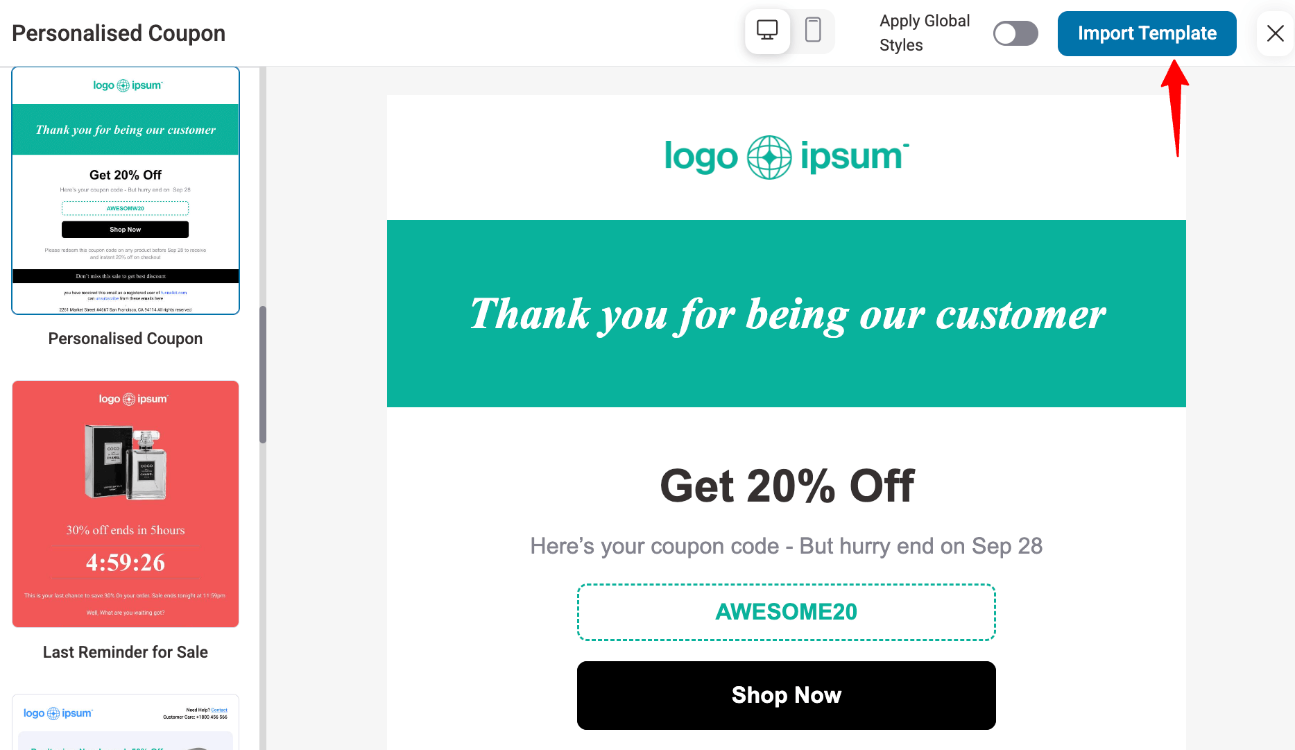 Import personalized coupon template