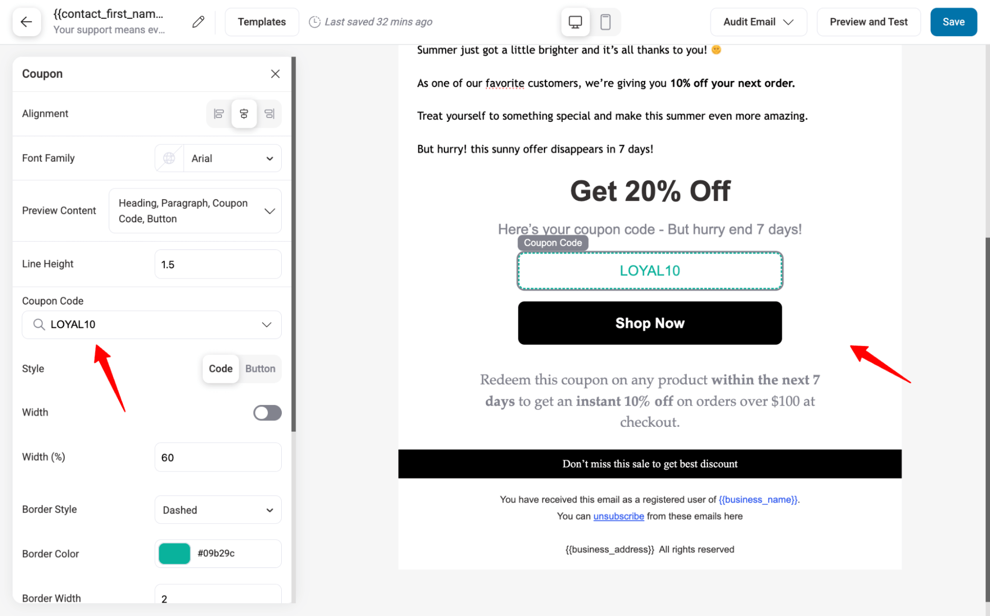 Adding personalized WooCommerce coupon code to bulk email content