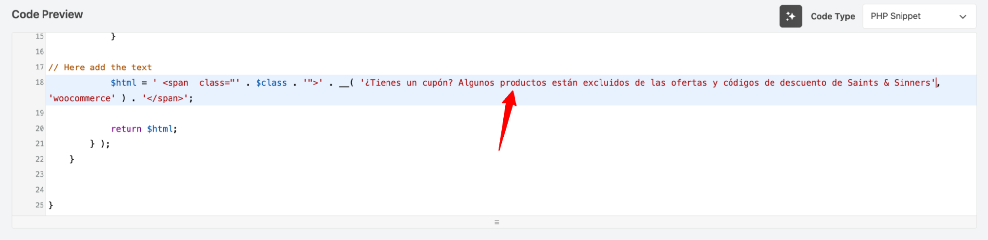add translation text in coupon text custom code