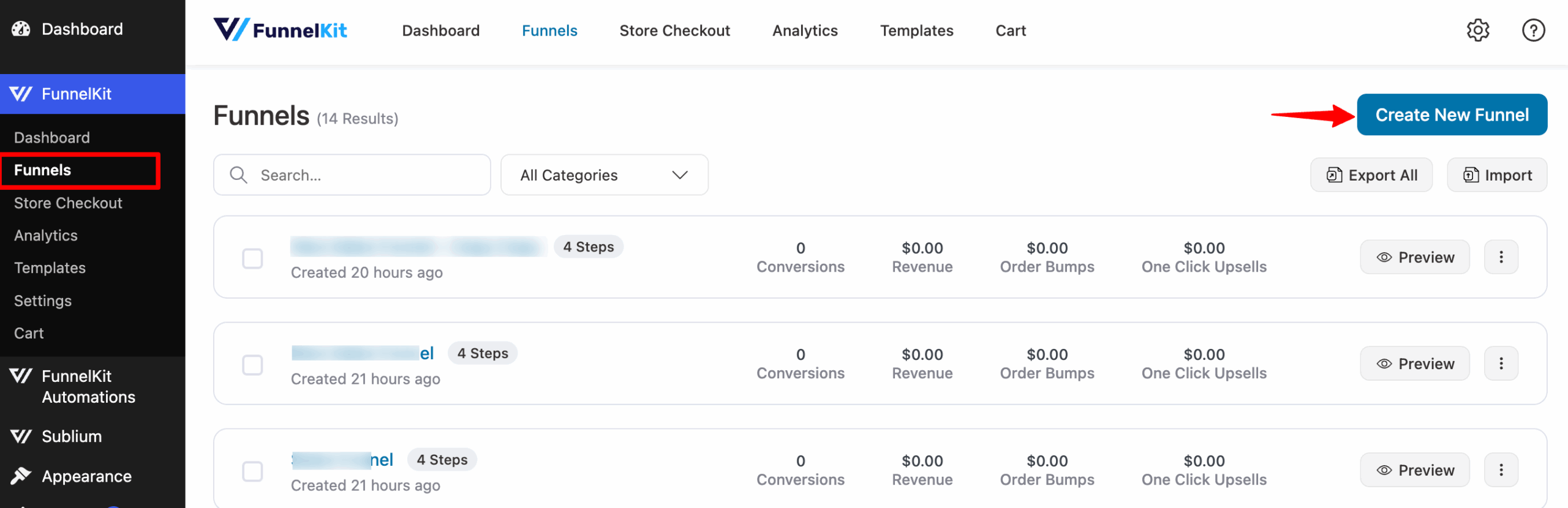 click on create new funnels