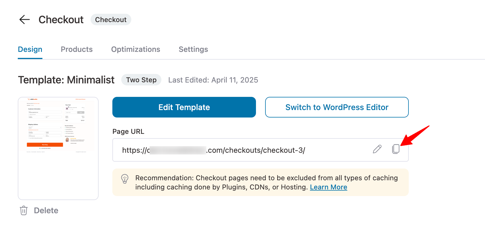 copy checkout url