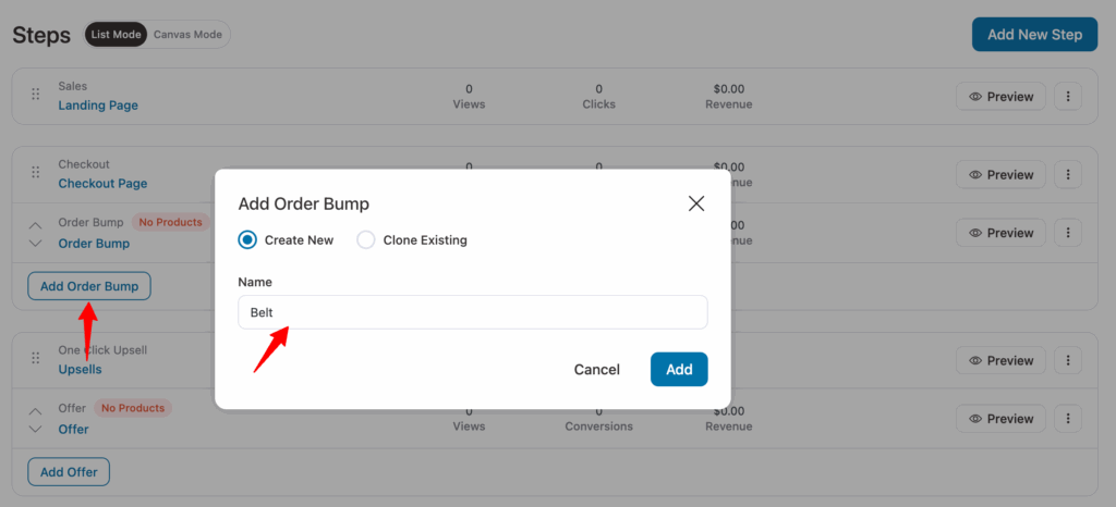 create a order bump belt