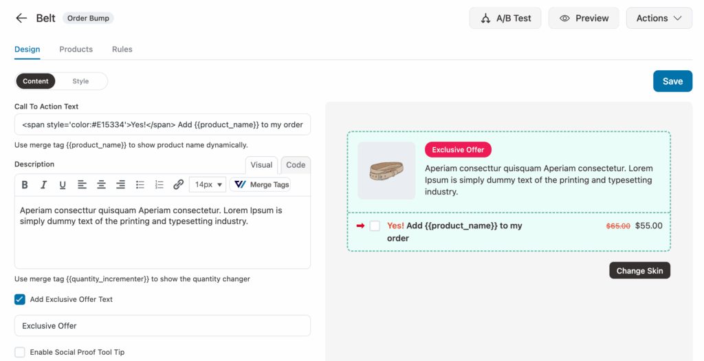 customize order bump content