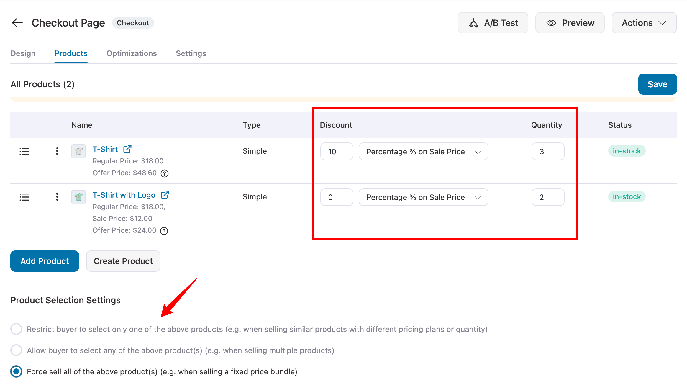 product settings