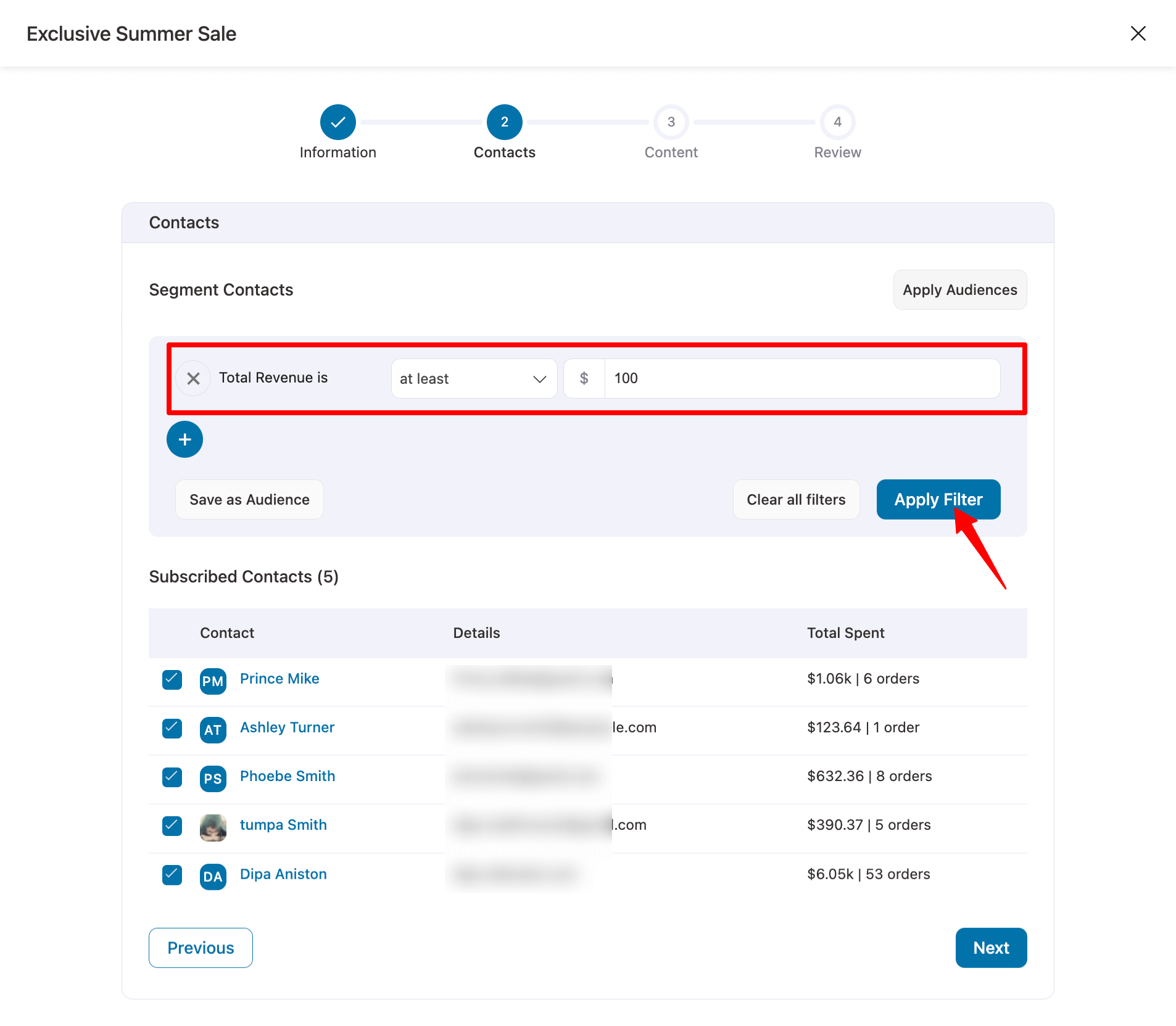 segment audience with filters