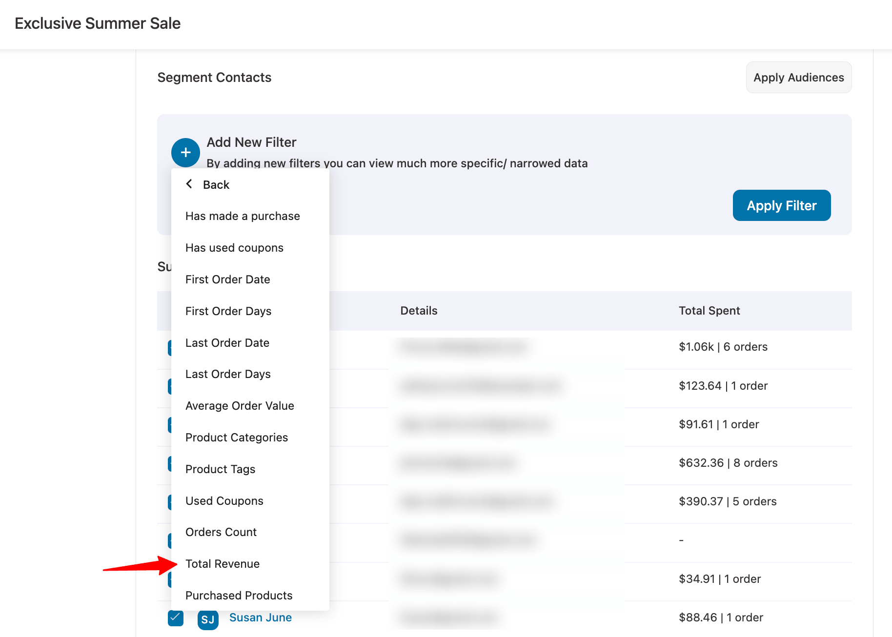 Using WooCommerce customer segmentation filters