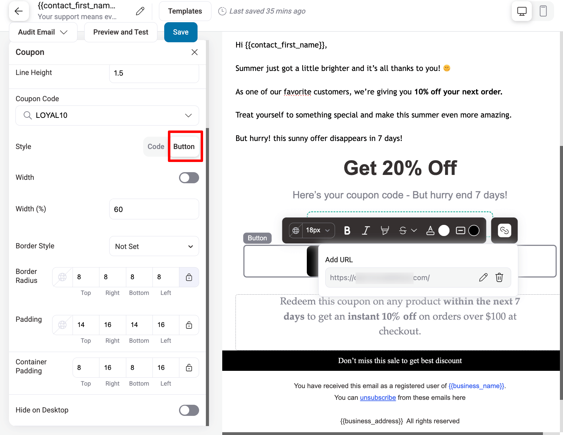 style CTA and send individual marketing bulk email woocommerce