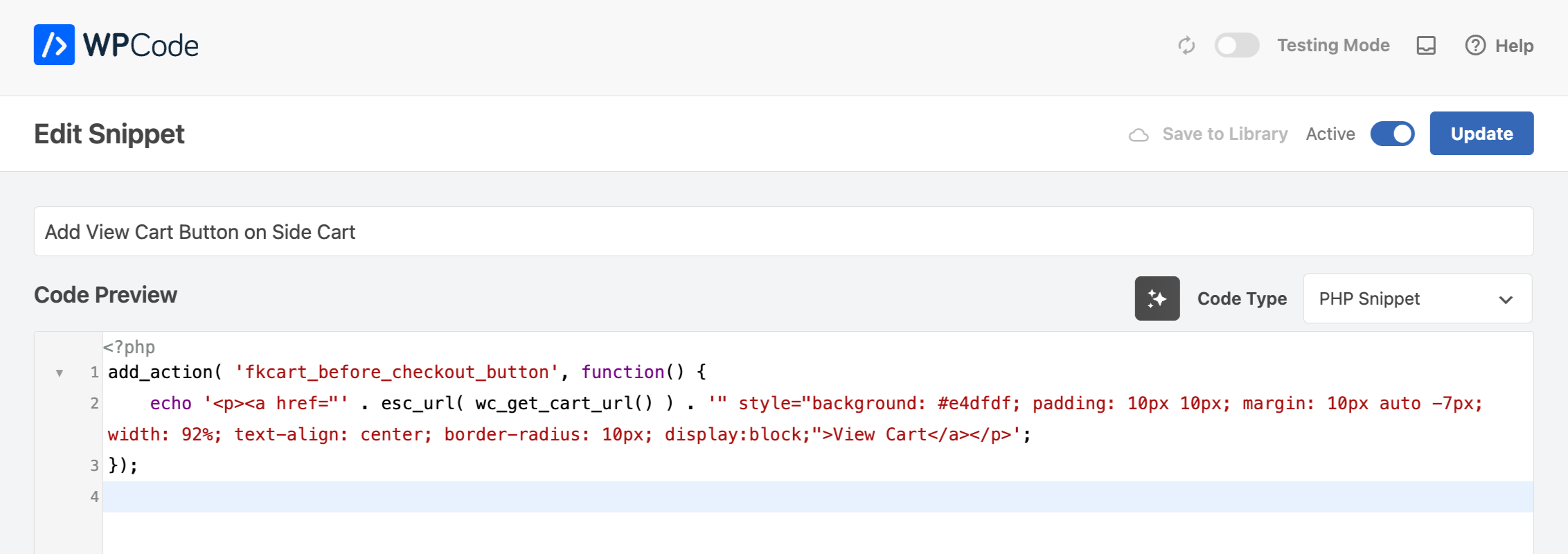 Add View Cart Button on Side Cart