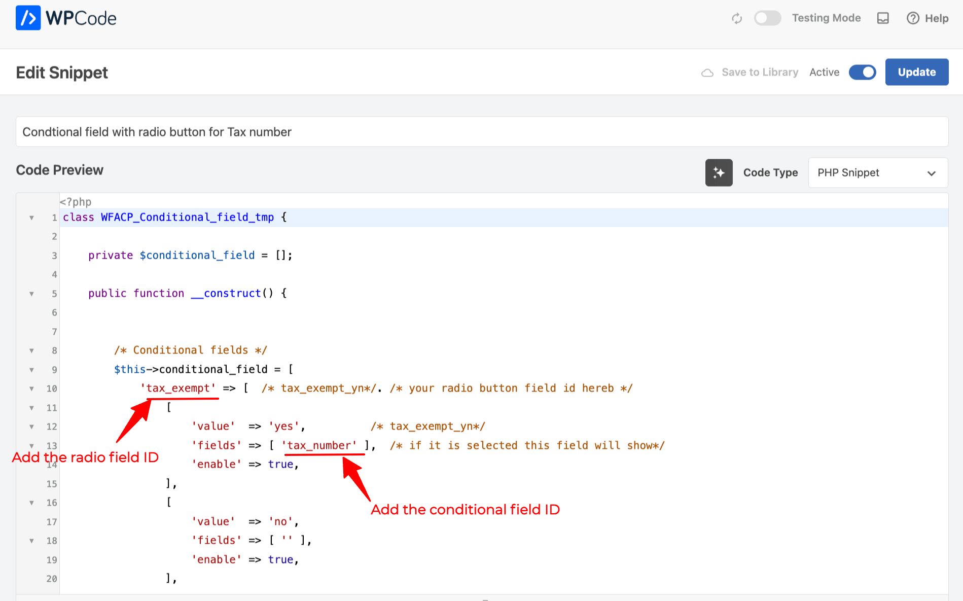 change text in custom code