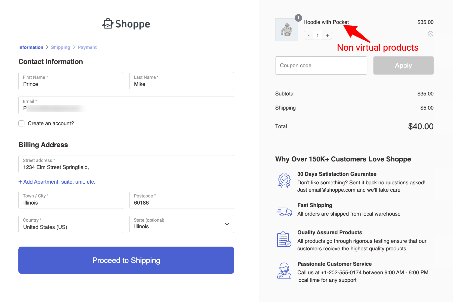 checkout for non virtual checkout