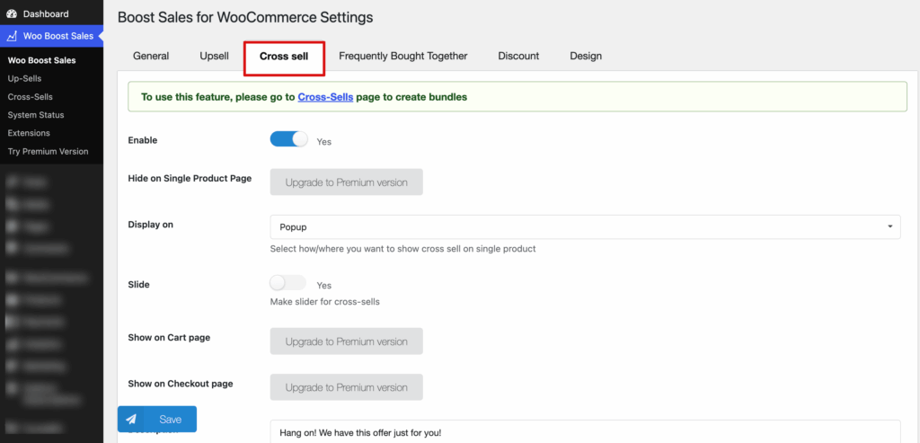 cross sell as a pop up