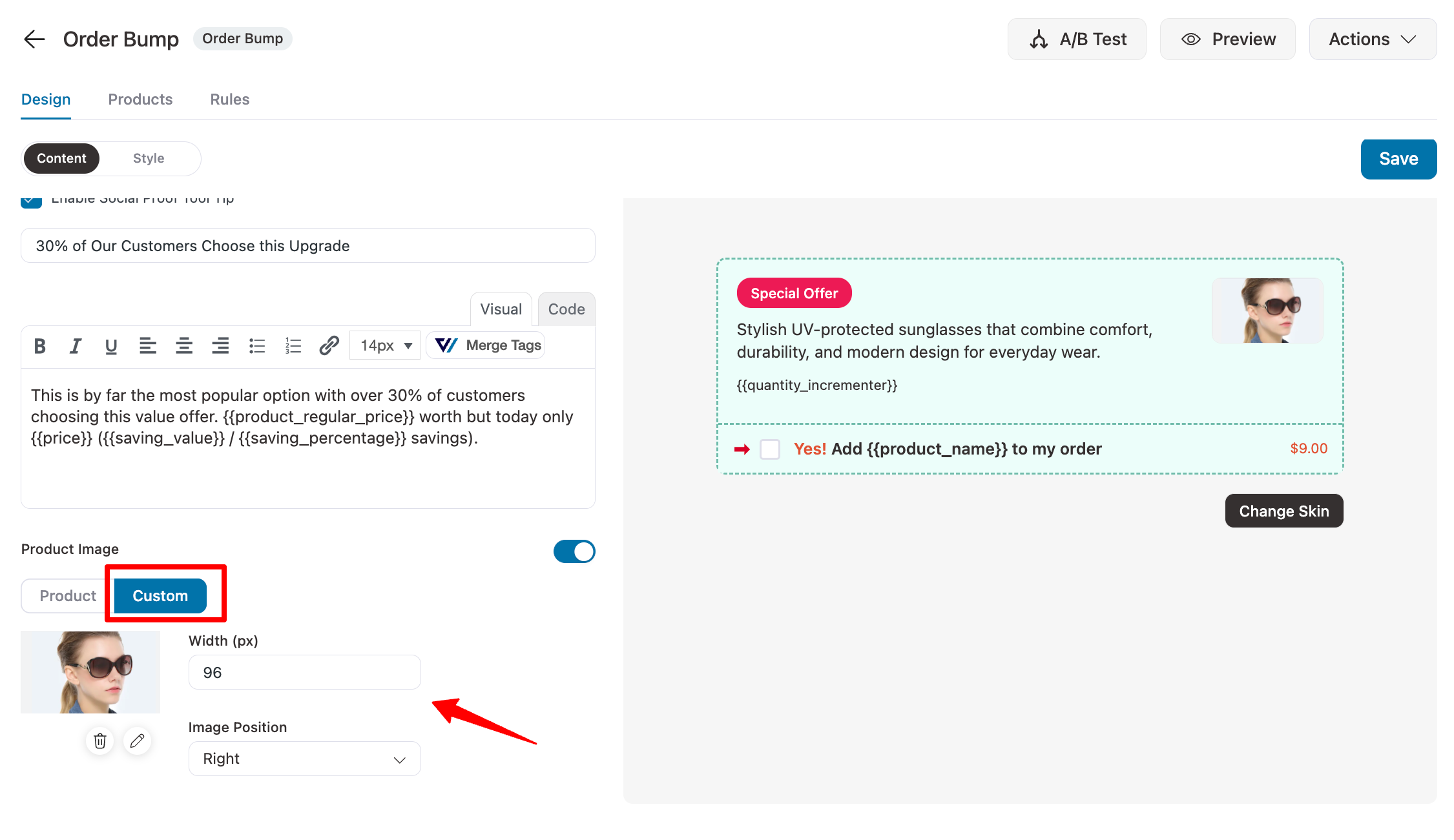 custom image order bump