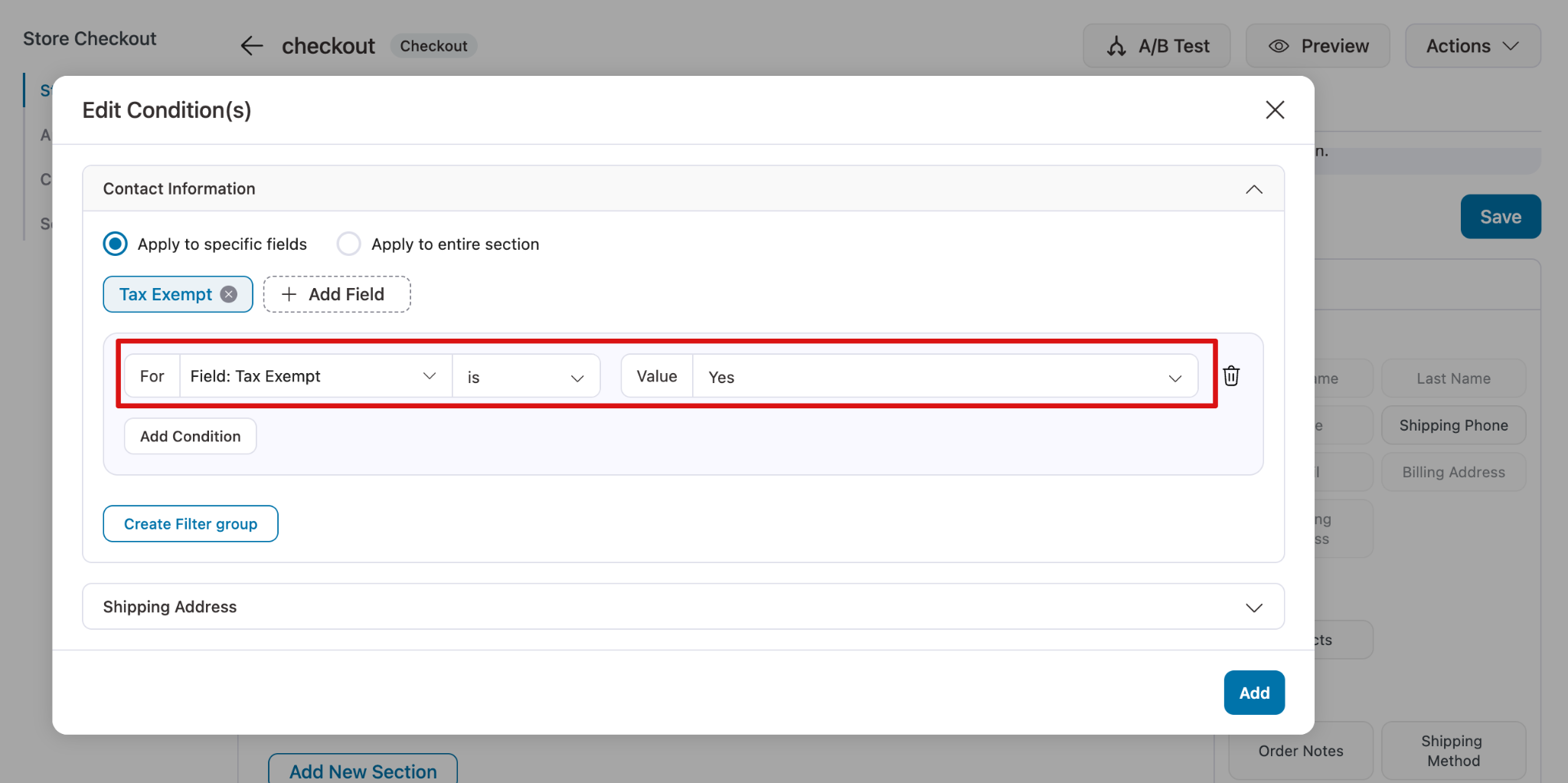 Saving conditional checkout field configuration in FunnelKit checkout builder