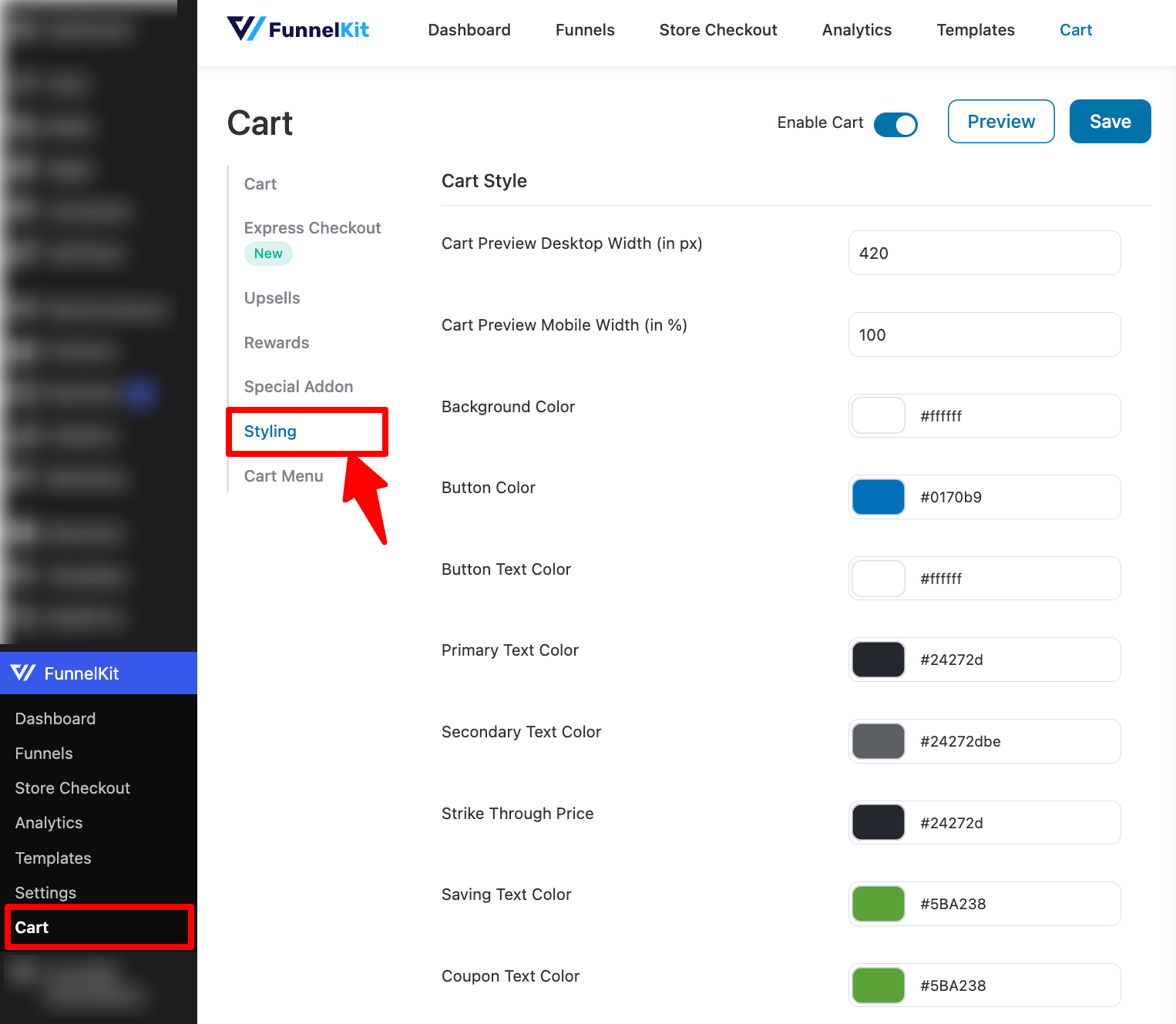 navigate to FunnelKit styling