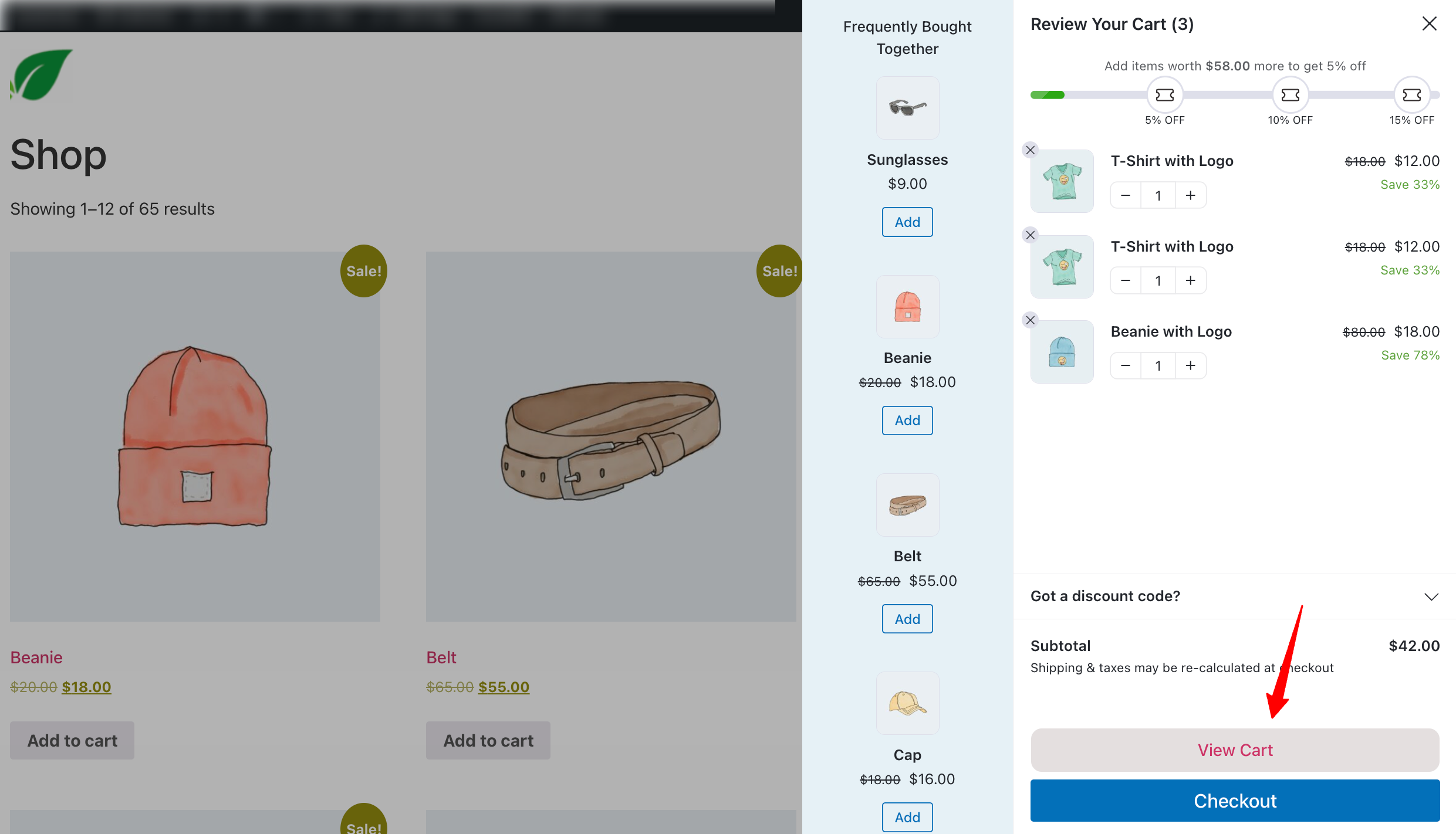 preview Add View Cart Button on Side Cart