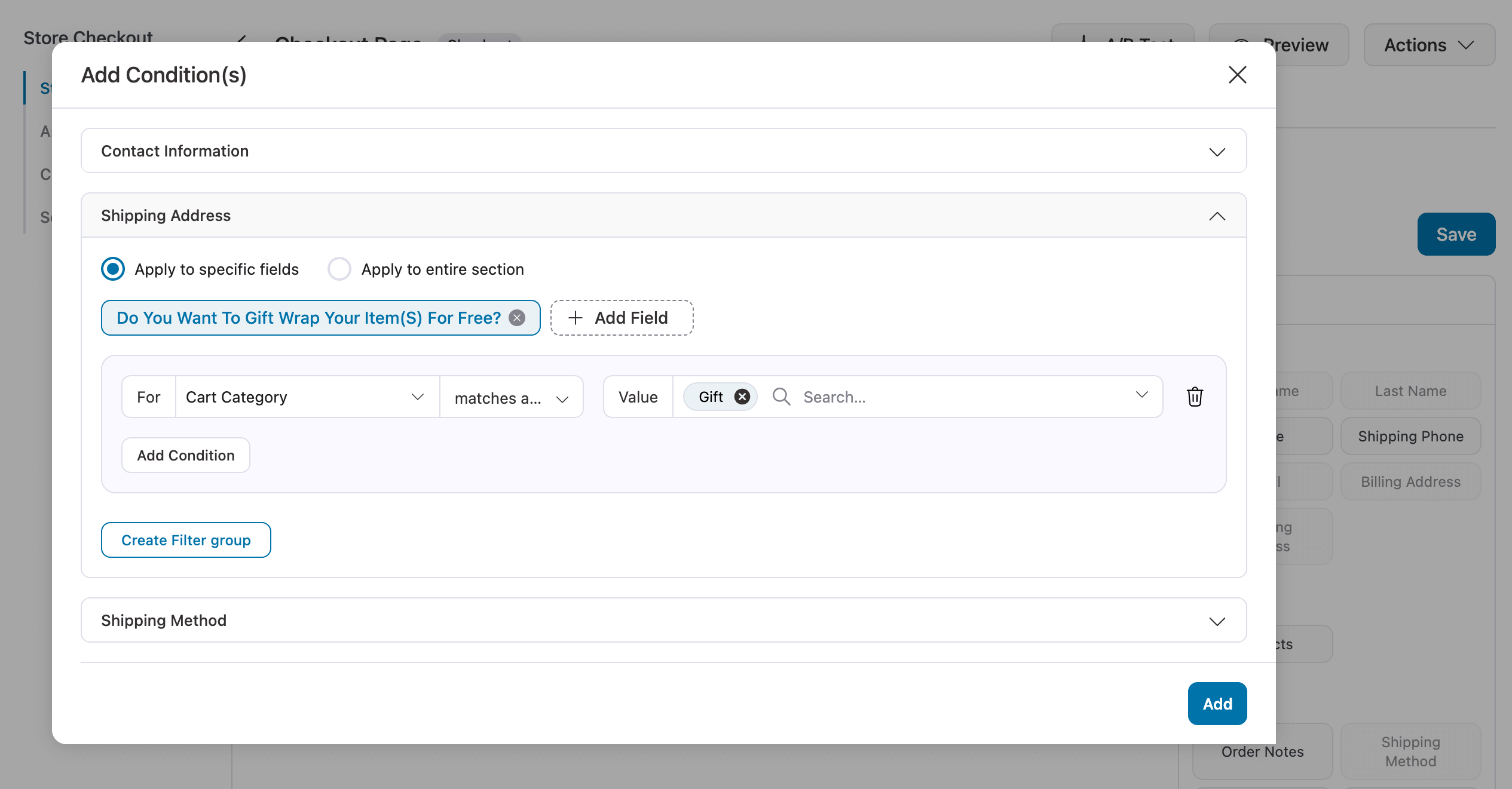 apply condition to custom field in WooCommerce checkout 