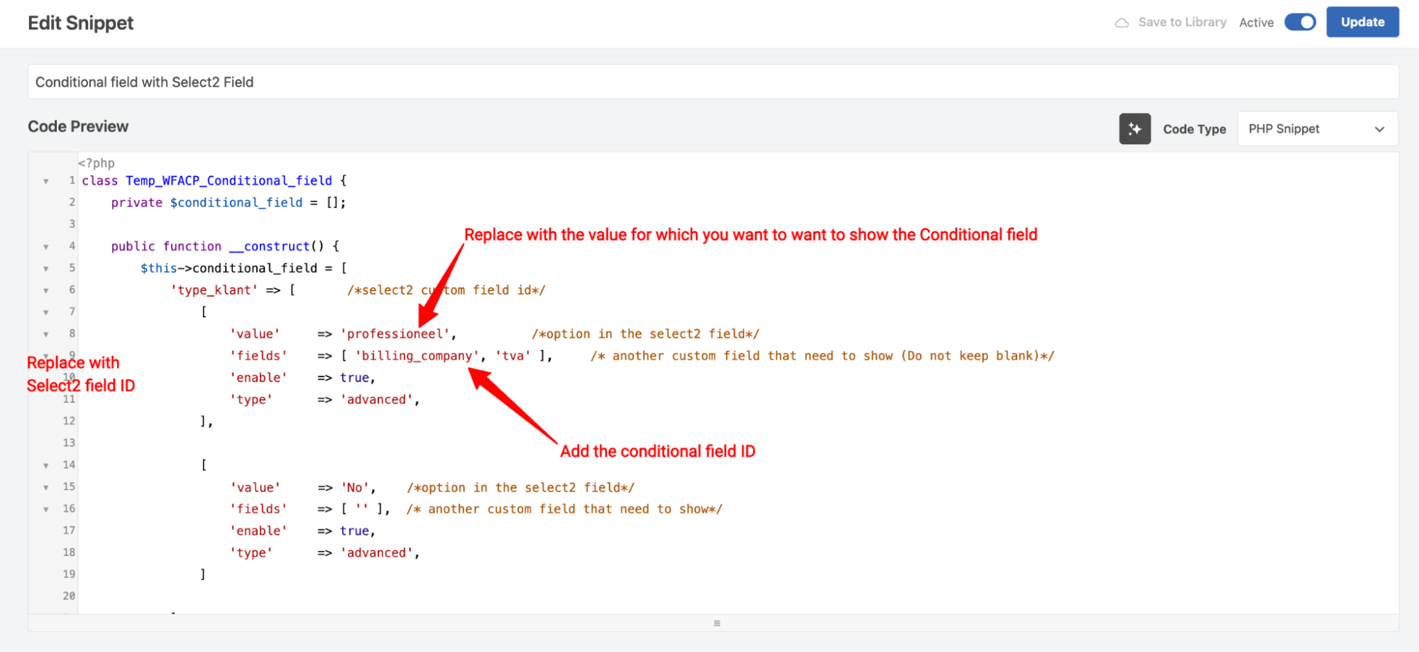 Create custom code to make the field conditional 