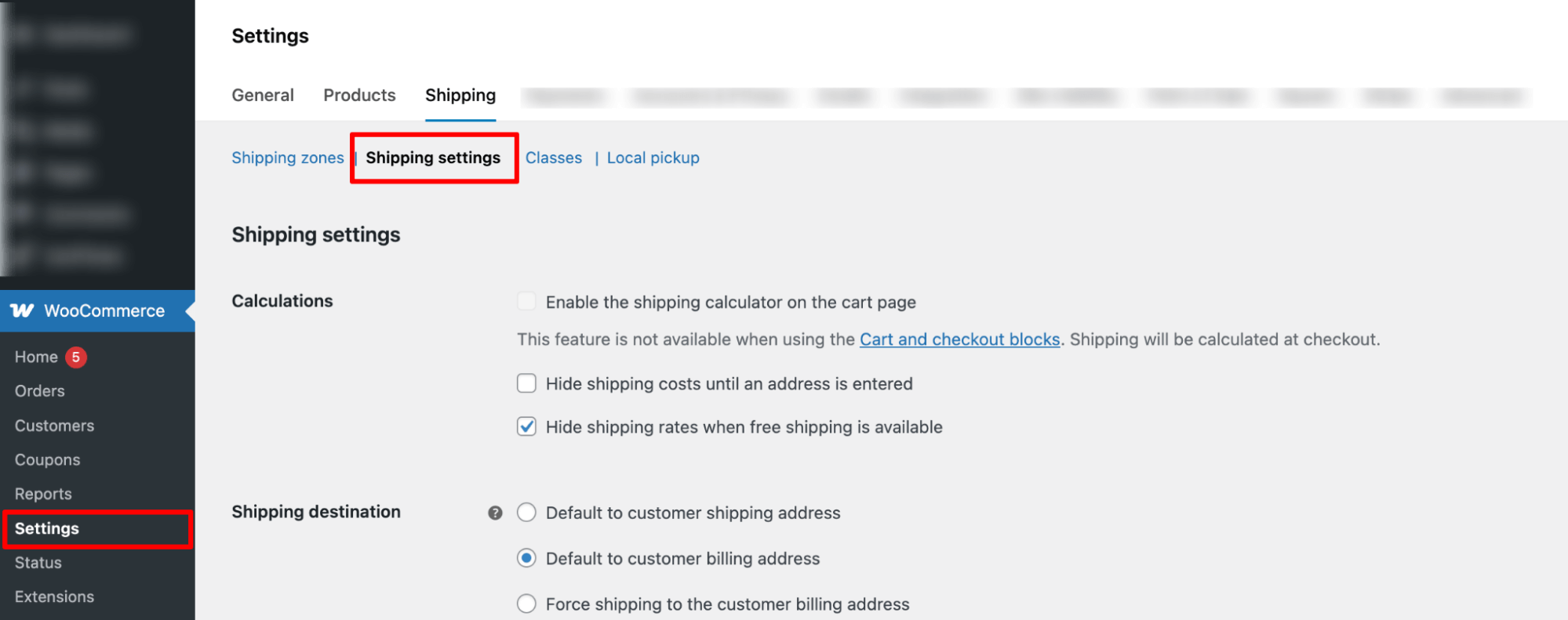 navigate to shipping settings