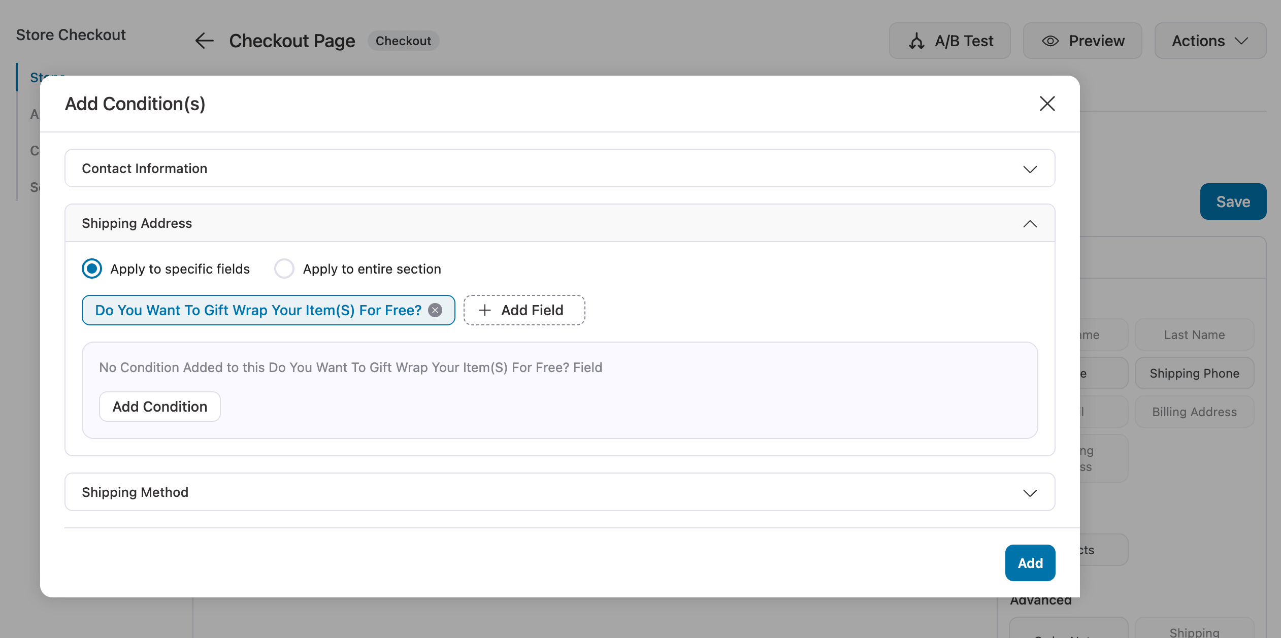 select the field to apply condition
