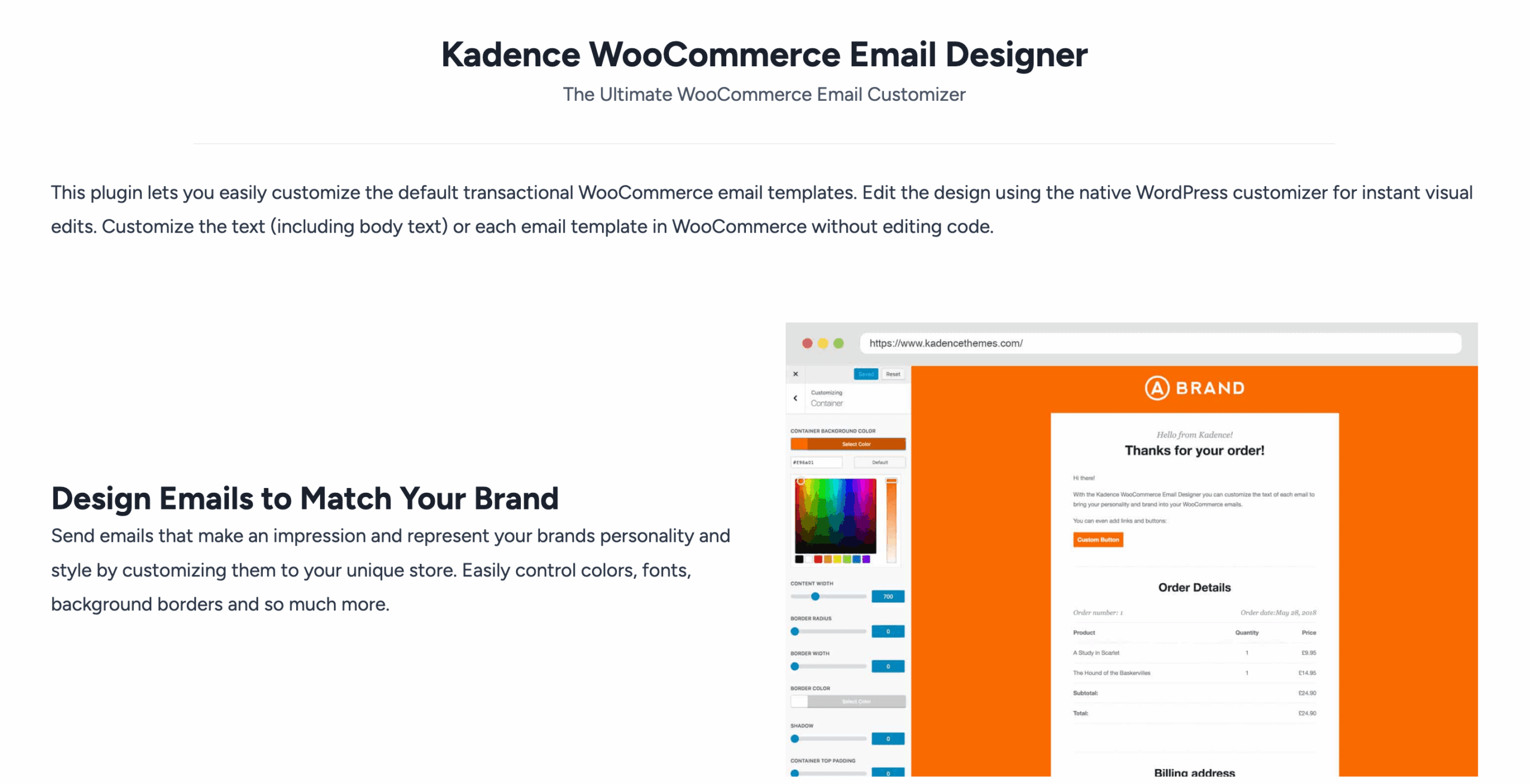 WooCommerce email customizer - Kadence