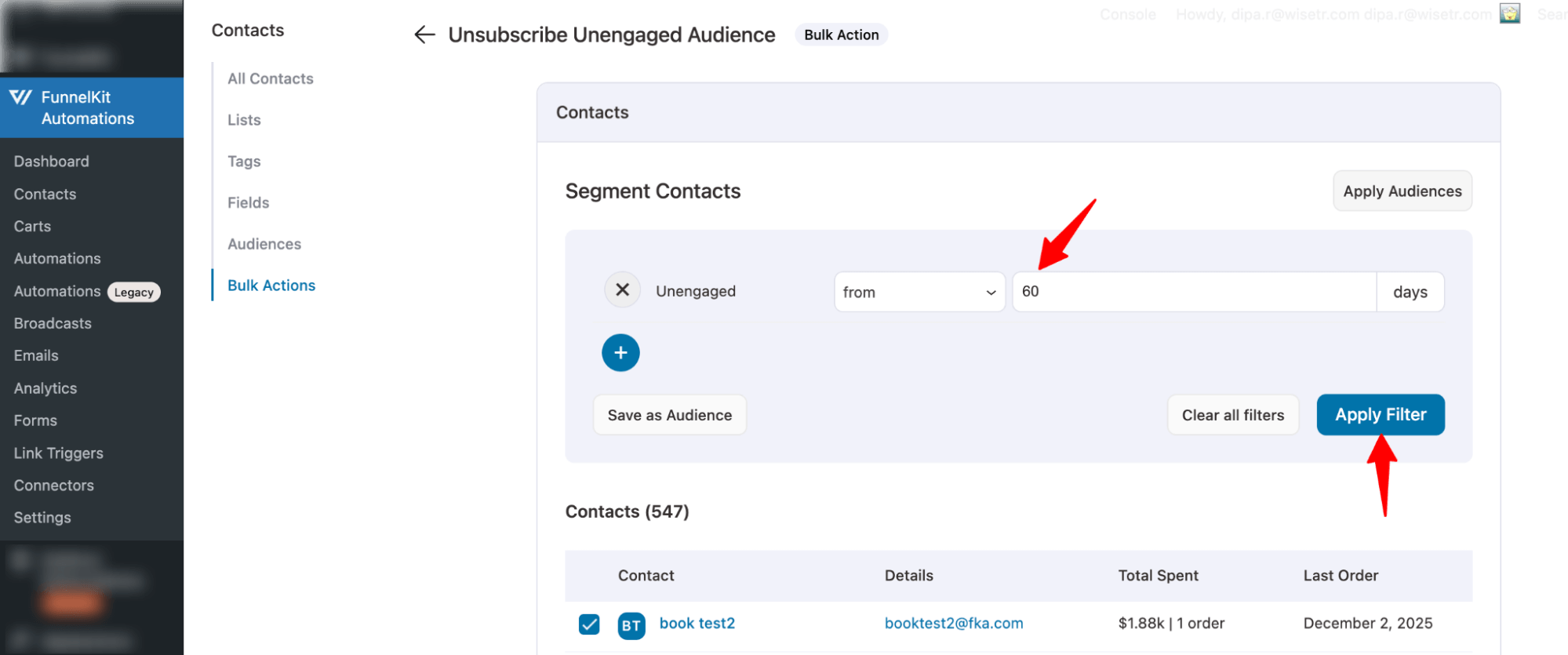 add filter to list unengaged audience