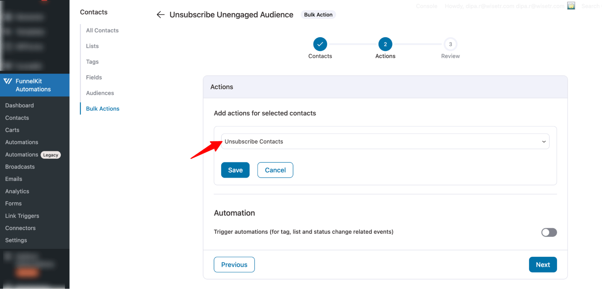 add unsubscribe contacts