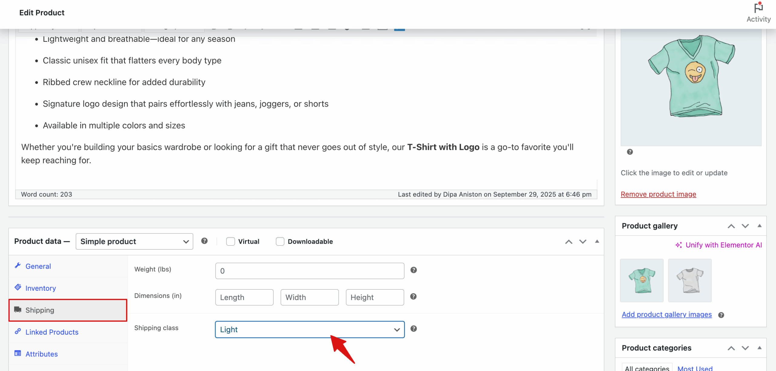assign shipping class to product