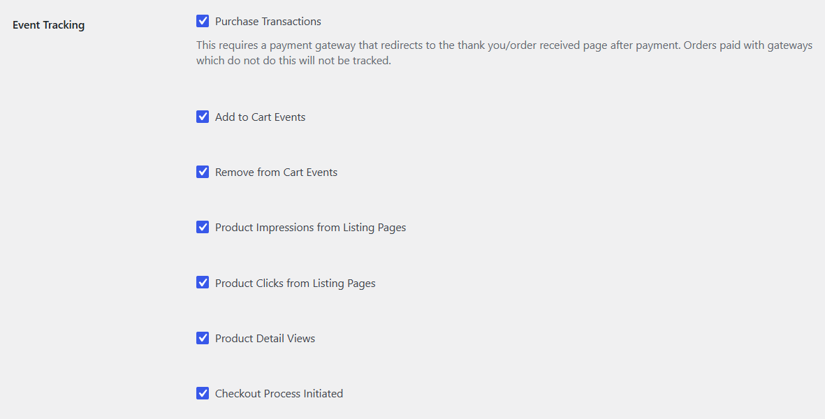 Enable event tracking for woocommerce google analytics integration