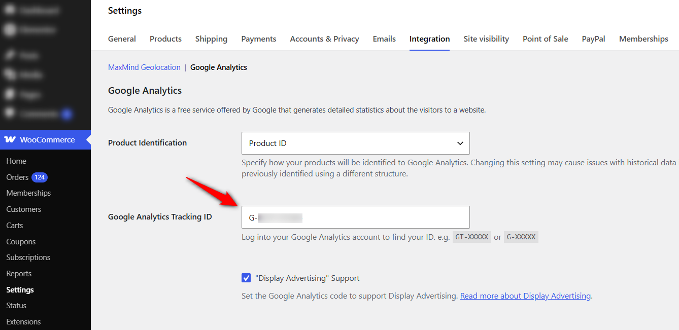 enter the google analytics tracking ID 