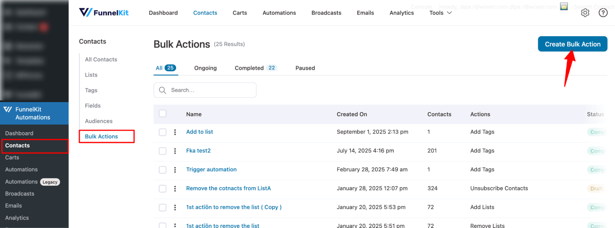 hit create bulk action