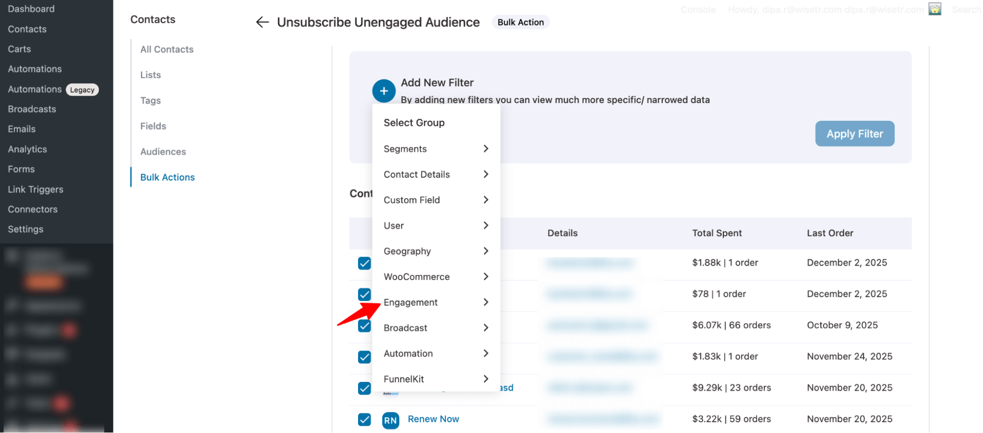 select engagement filter Unsubscribe Unengaged Audience