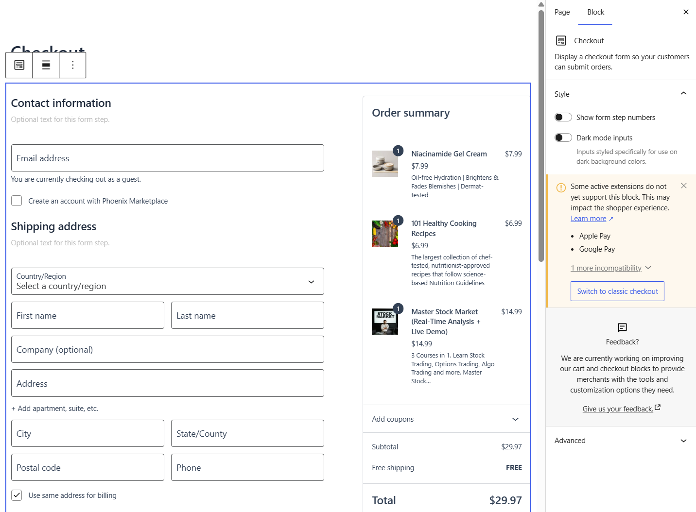 woocommerce block checkout