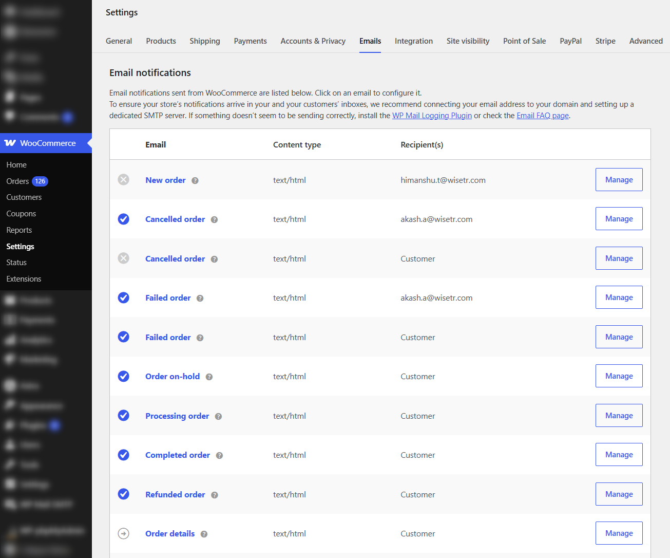 go to woocommerce email settings and click manage next to the email you configure