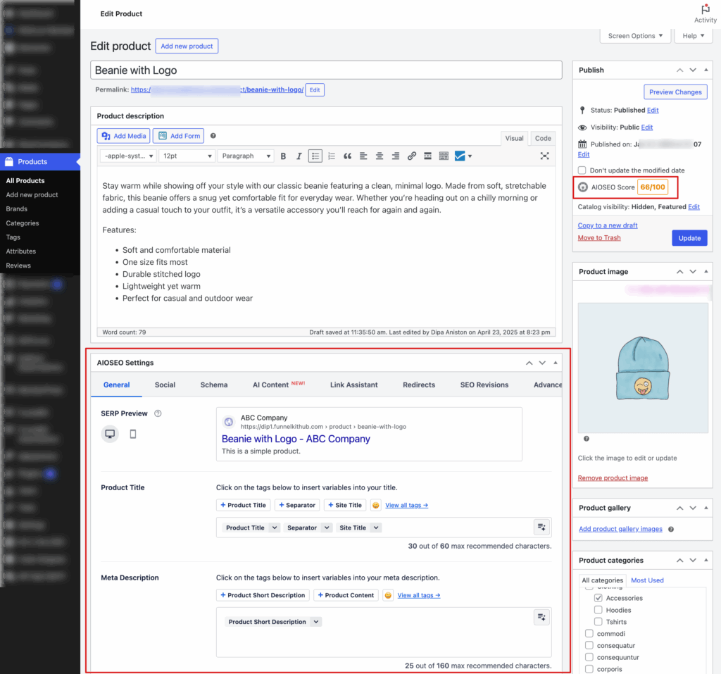 SEO optimize product page