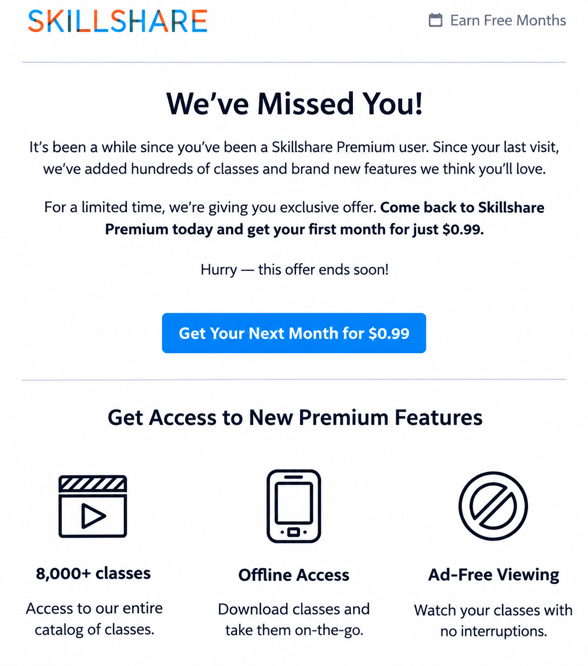 SkillShare's winback email