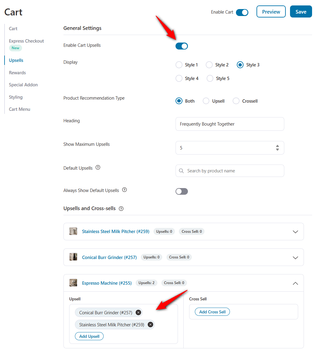 set up cart upsells inside the funnelkit cart