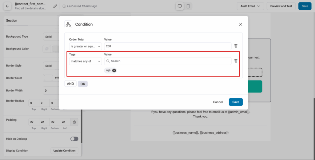 and operator to add multiple condition