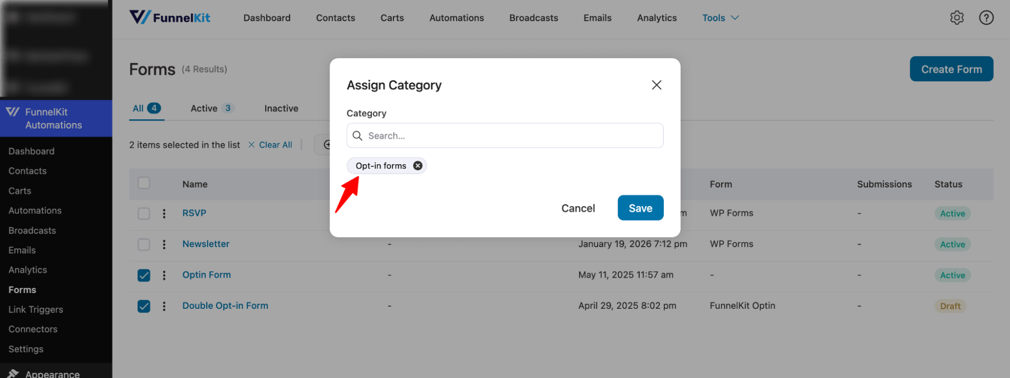 assign bulk category form categories