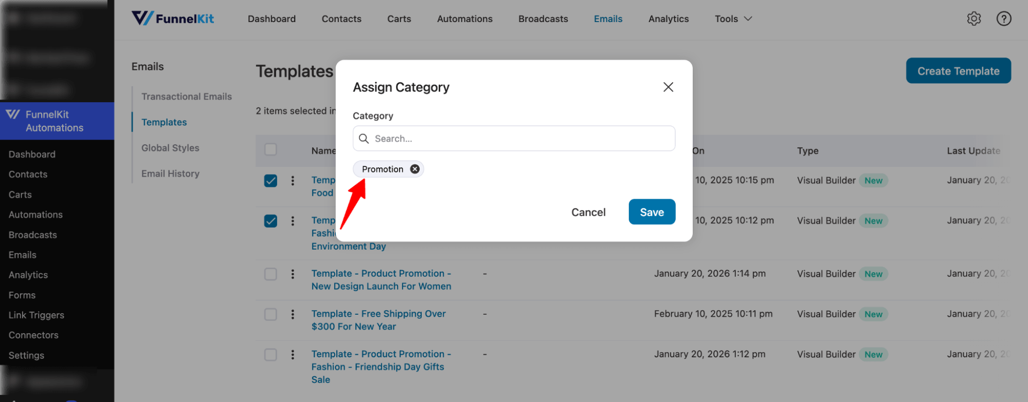 assign category email template
