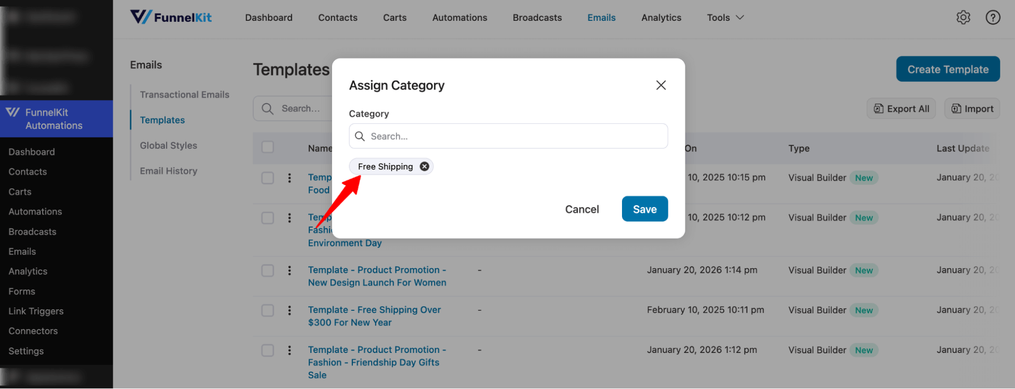 assign single category email template 1