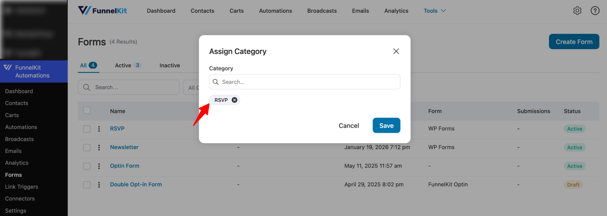 assign single category form categories6