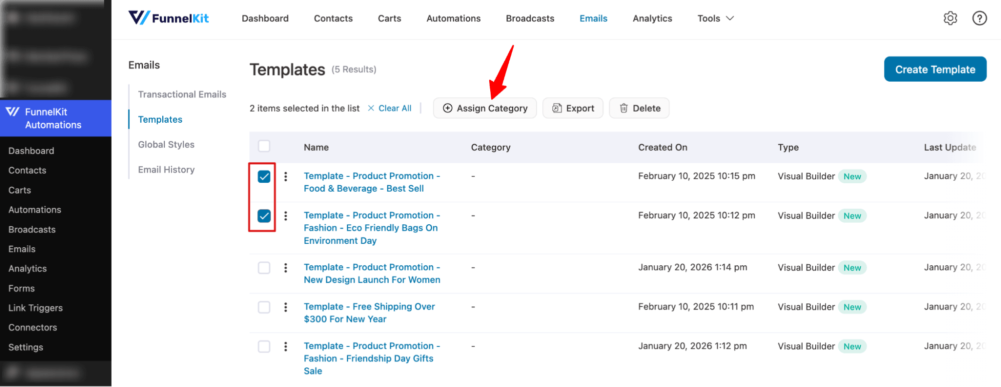 bulk assign category email template