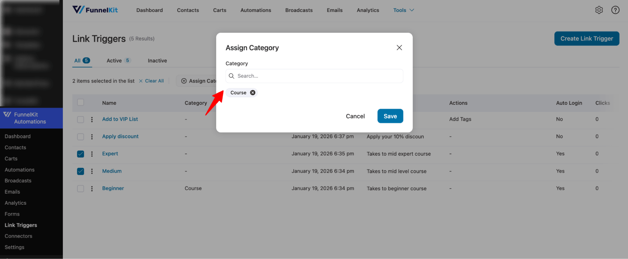 bulk assign link trigger category