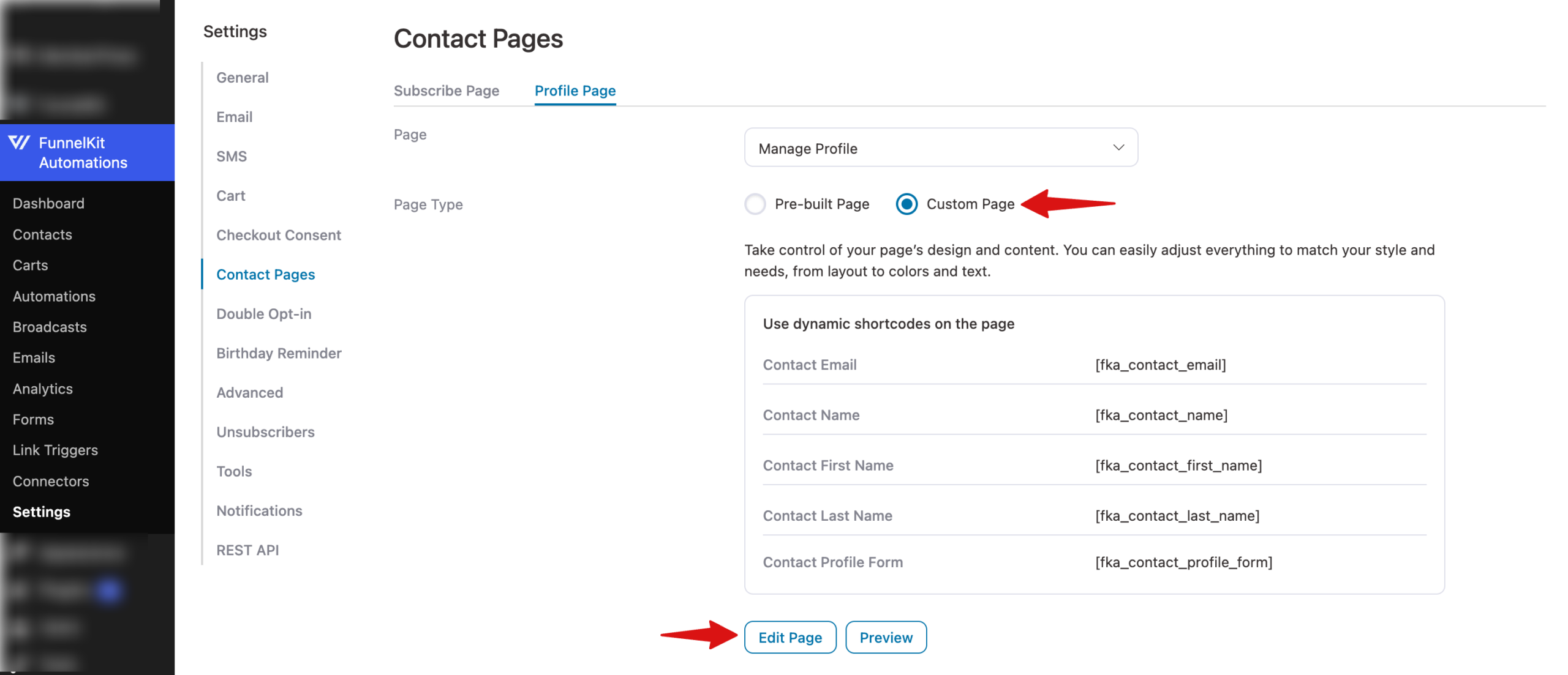 custom page edit page