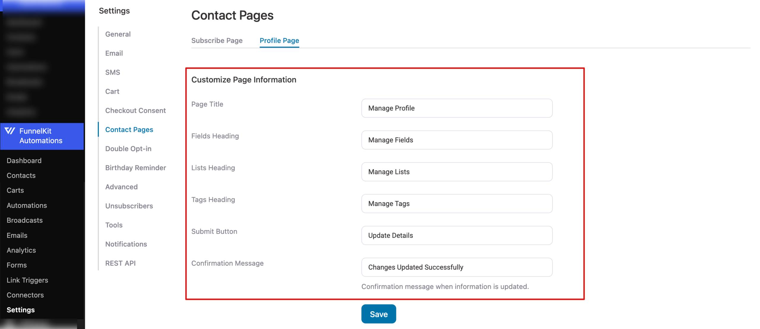customize profile information profile page