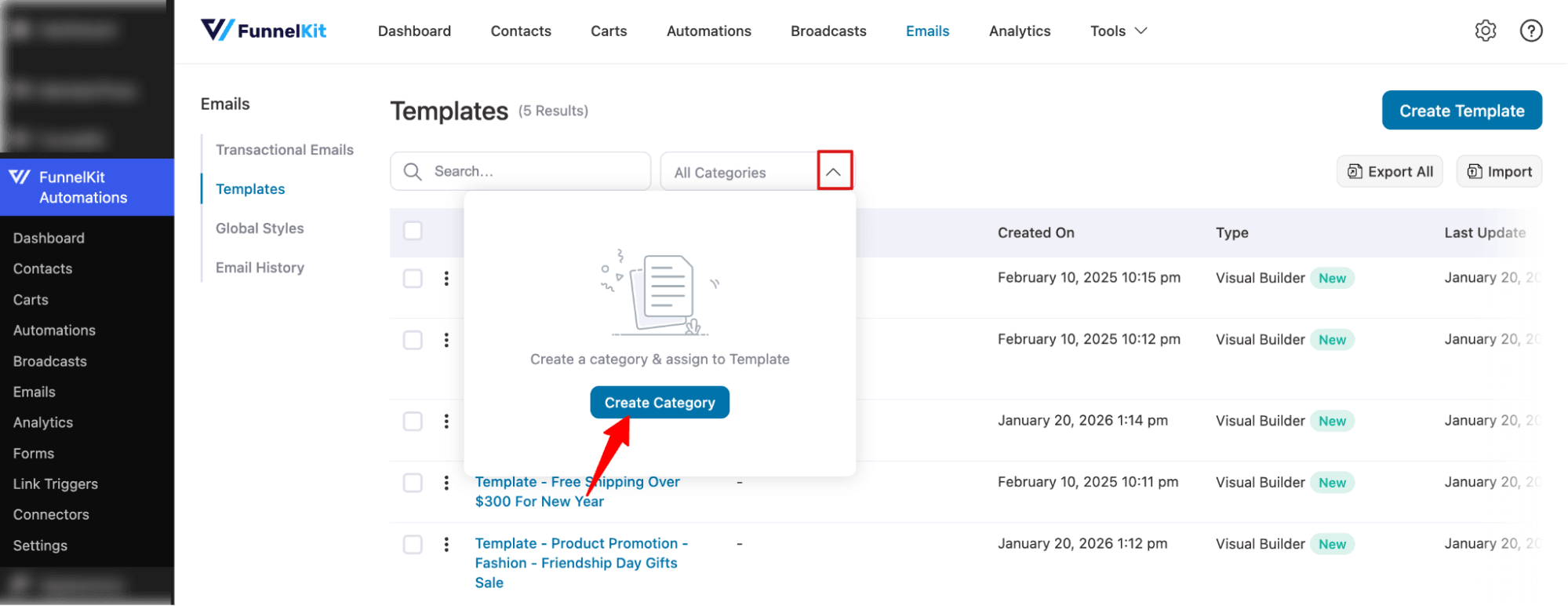 hit create category email template