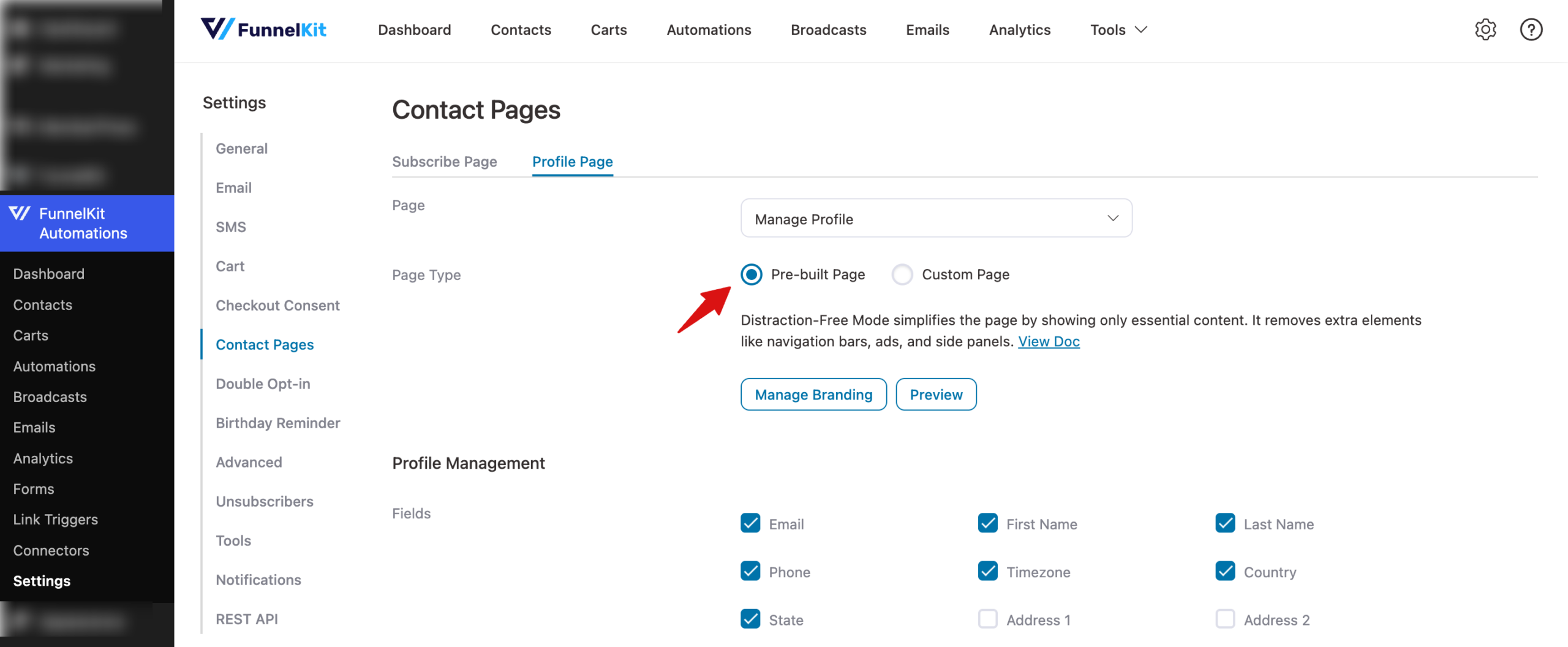 manage profile prebuilt