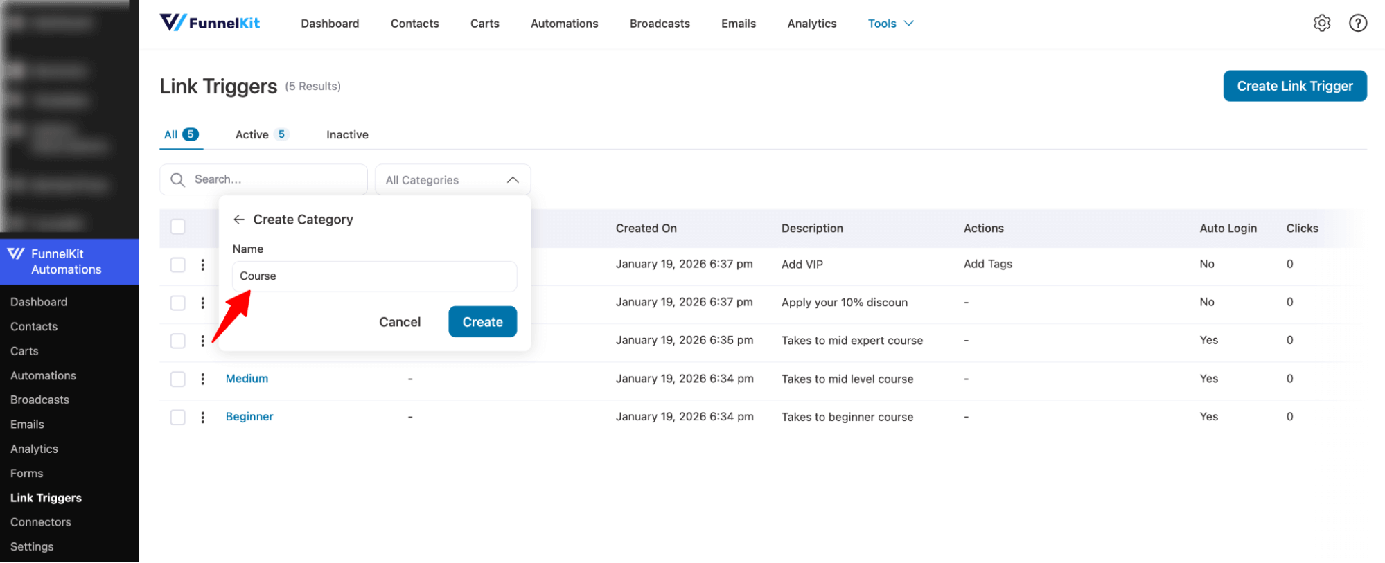 name a link trigger category