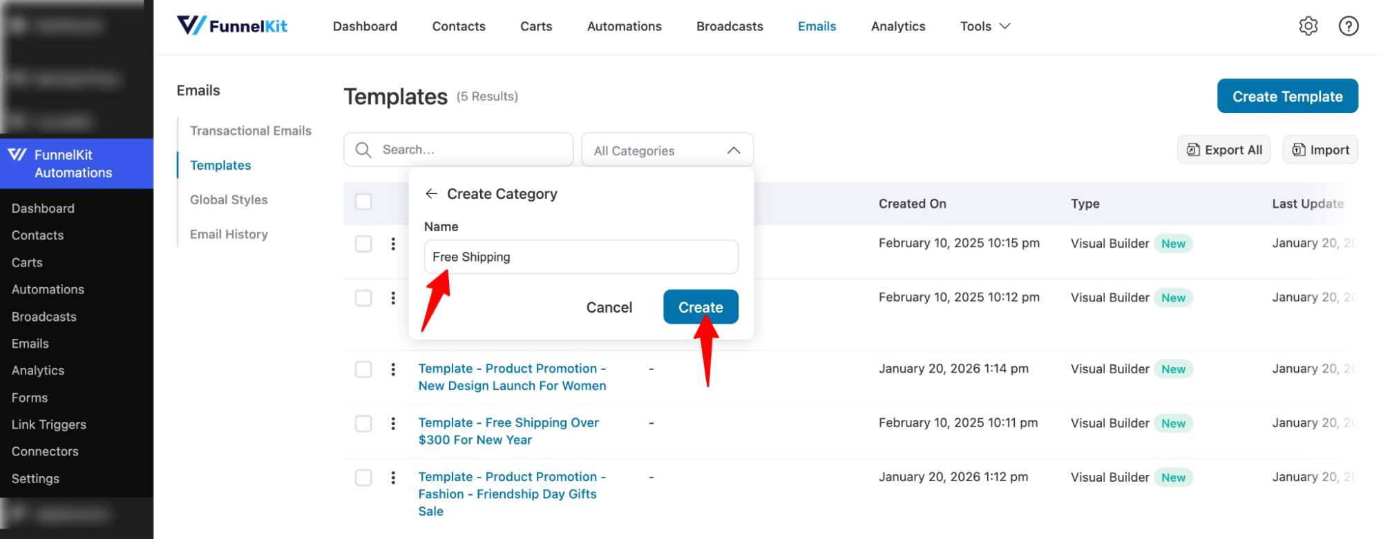 name category email template